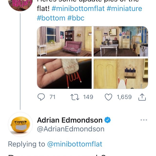 Adrian Edmondson's tweet to Natalie's mini bottom flat