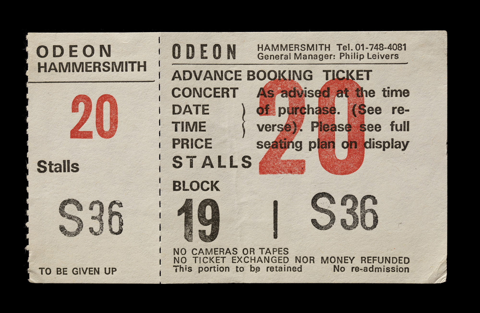 Ticket of Neil's tour, London 1984