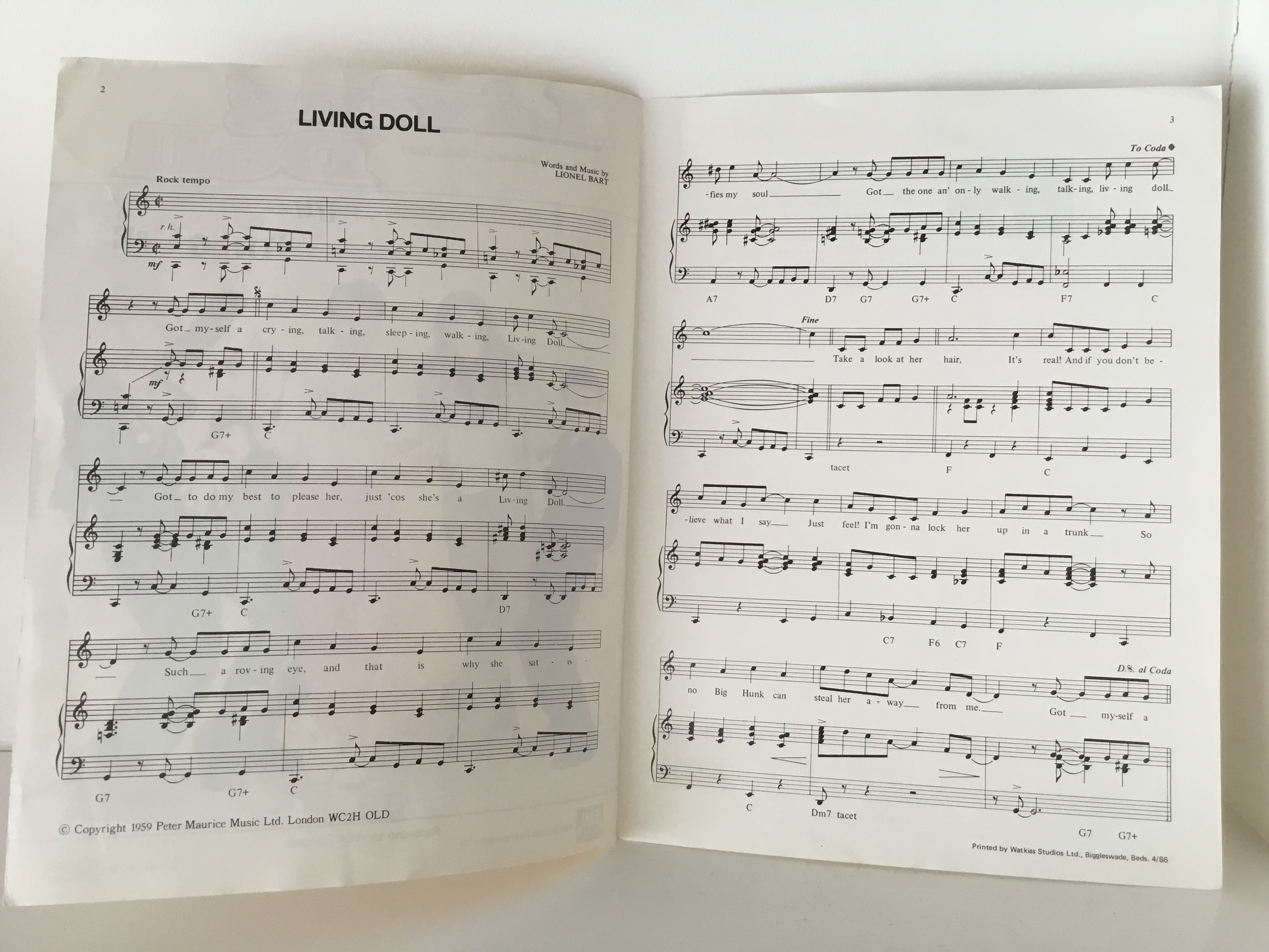 The music sheet for Living Doll